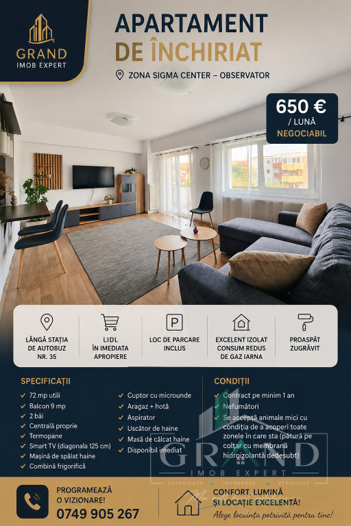 3 Camere Decomandat | 2 Băi | 69 mp | Parter | Zorilor/P-ț