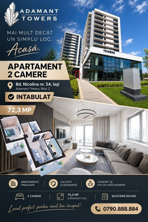 ADAMANT TOWERS | 2 camere 72mp FINALIZAT - INTABULAT - Sos. Nicolina