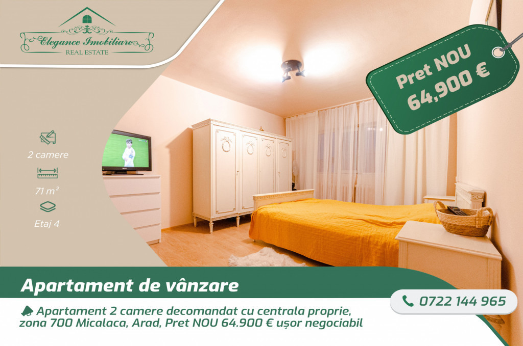 Apartament 2 camere decomandat cu centrala proprie, zona 700