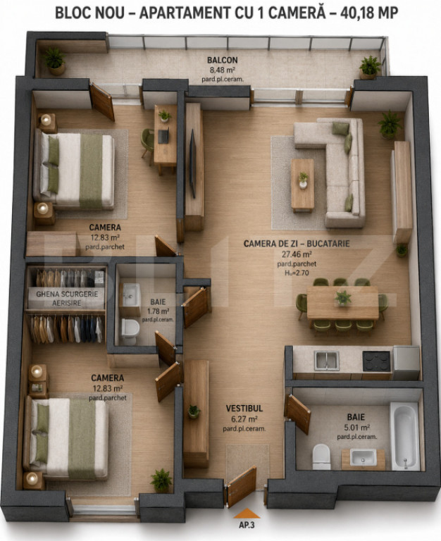 Apartament 2 camere, 60 mp, zona Maurer Residence