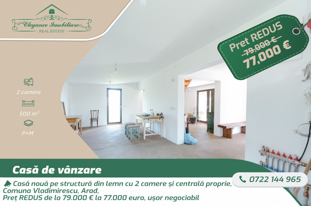 Casă nouă pe structură din lemn cu centrala proprie , Com