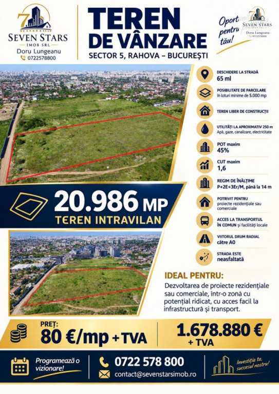 Teren intravilan in Sector 5, 20.986 mp x80 E/mp, Regim P+2