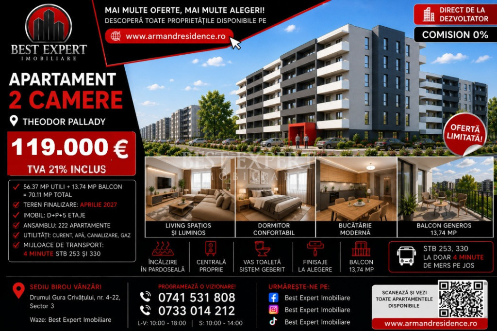2 Camere Moderne | Parcare BONUS la Avans 50% | Încălzire