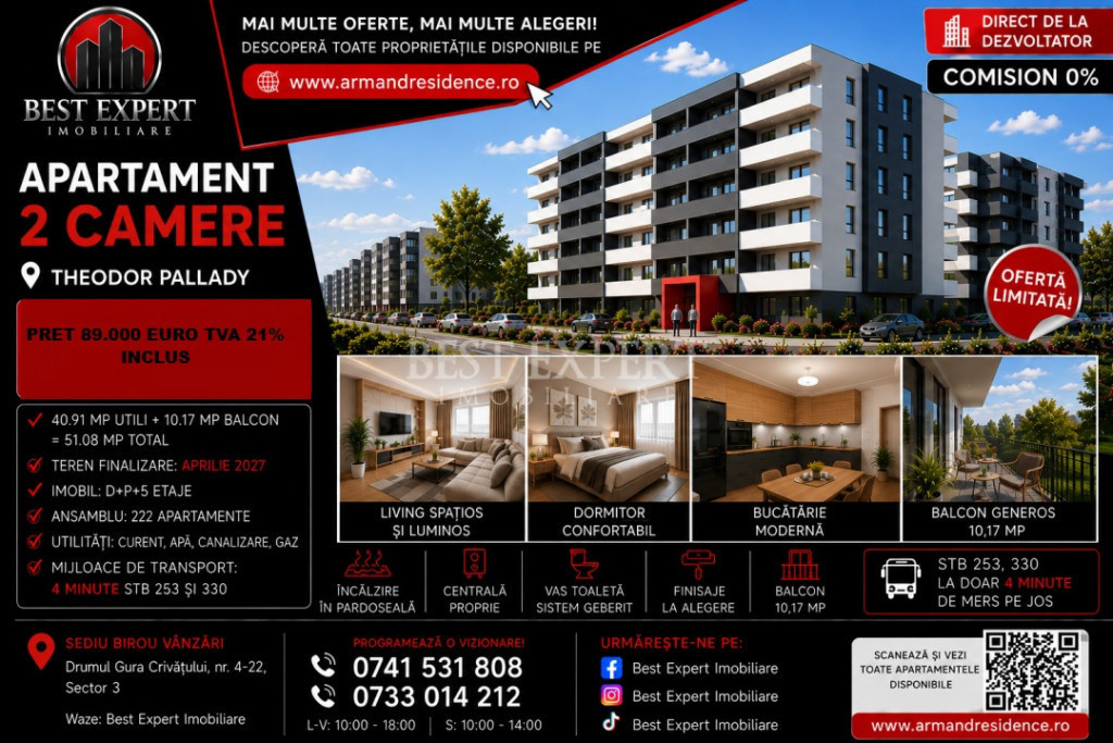 2 Camere| Pallady| Parcare BONUS Avans 50%| Calitate Premium