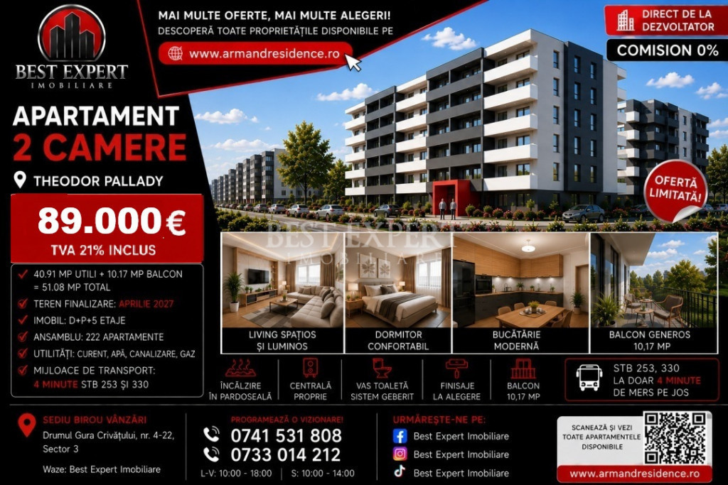 2 Camere| Pallady| Parcare BONUS Avans 50%| Calitate Premium