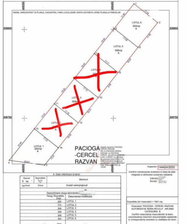 Teren 3 parcele intravilan, 308 mp, deschidere 18 m, Damila