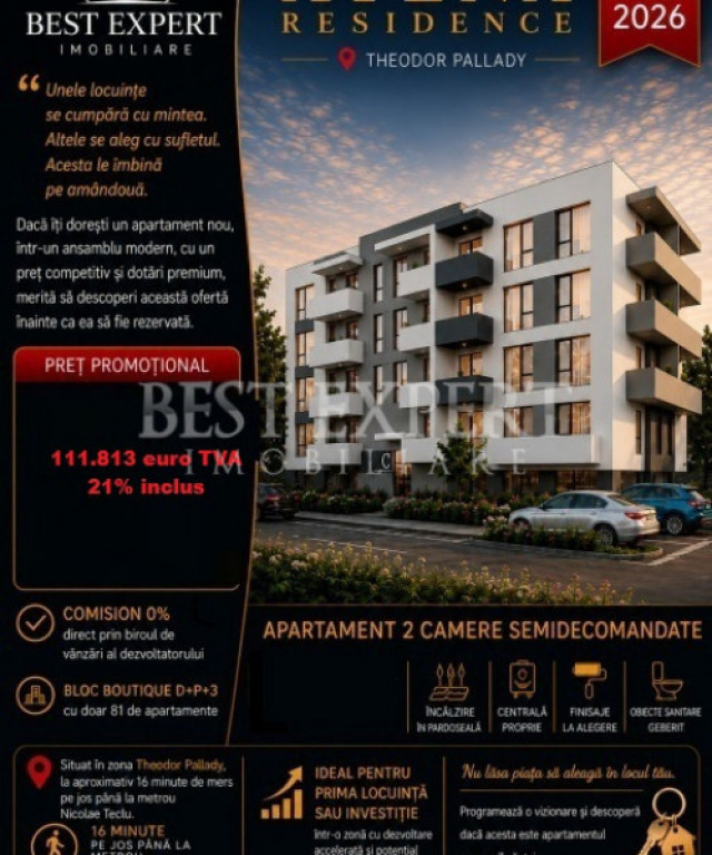 2 Camere Premium | Parcare Acoperită | Avans 50% | Încălz