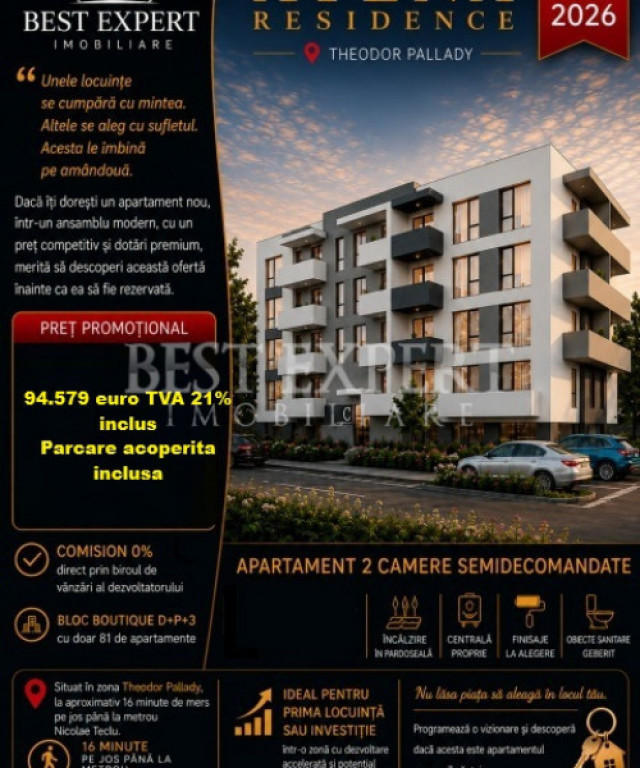 3 Camere | Bloc Boutique | Pallady | Parcare Acoperită | Av