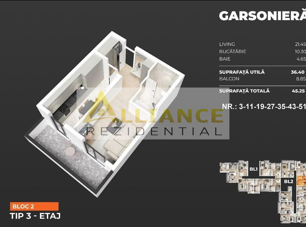 Pasarele Popesti Garsoniera 45 mp