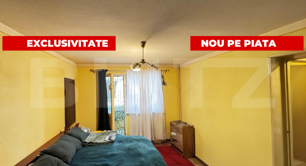 Apartament cu 2 camere, etaj 1, baie cu geam, zona Cetate ??