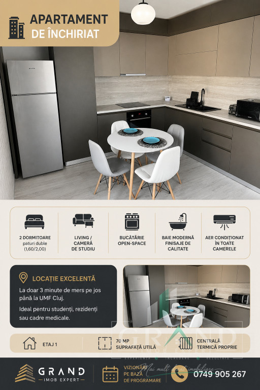 Apartament Modern | 3 Camere | Lift | Etaj 1 | Parcare | Cur
