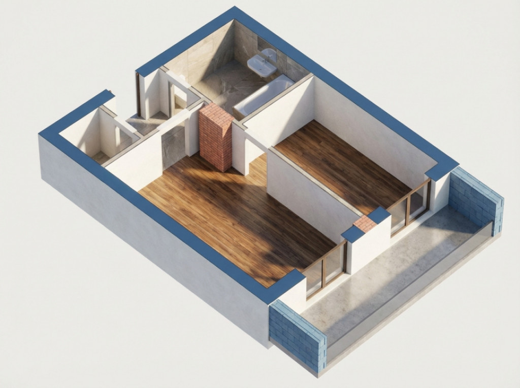 BLOC NOU! 1680E/MP TVA INCLUS! 1 camera, 38,5mp 7,7mp balcon