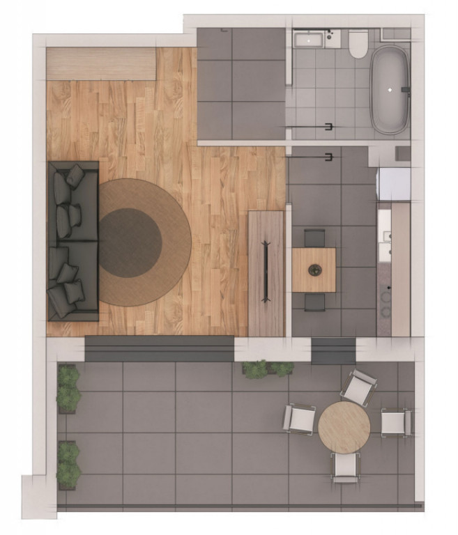 Apartament 1 camera, 34mp 17mp terasa, ansamblu NZEB, zona T