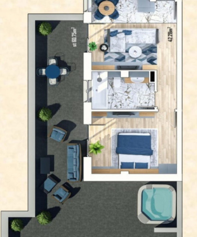 Penthouse 2 camere, Terasa 61mp, complex nou, Sannicoara