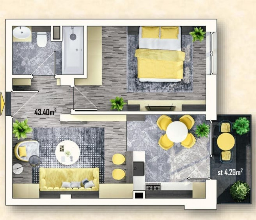 Apartament 2 camere, 43,4mp,. balcon, Sannicoara