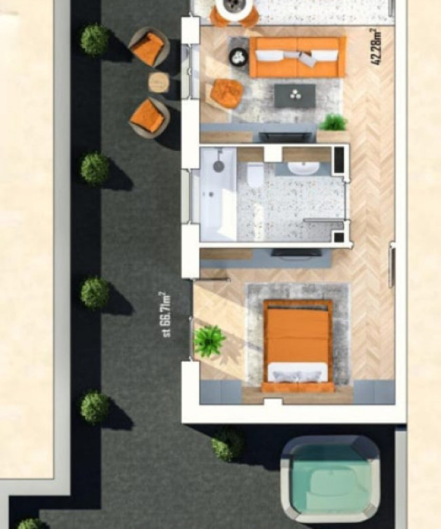 Apartament 2 camere, 42mp, 67mp TERASA, Sannicoara