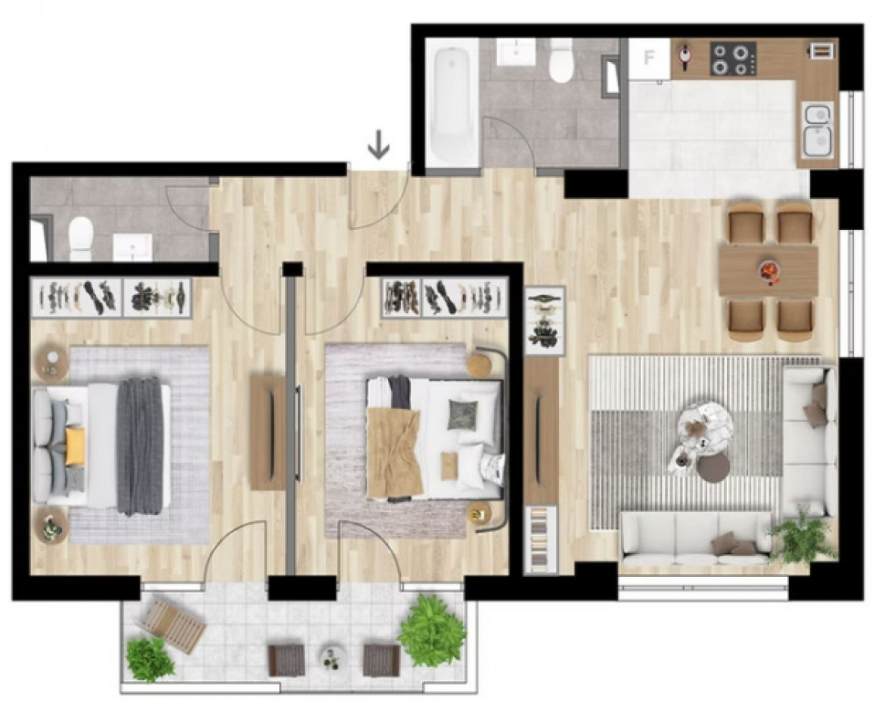 Apartament 3 CAM, SU 70.75MP, 1 BALCON, zona INTRE LACURI
