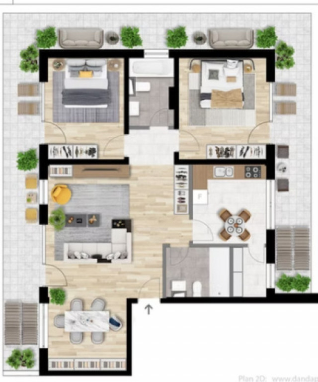 Apartament 3 CAM, SU 88.9MP 1 TERASA, 2 BAI , zona INTRE LAC