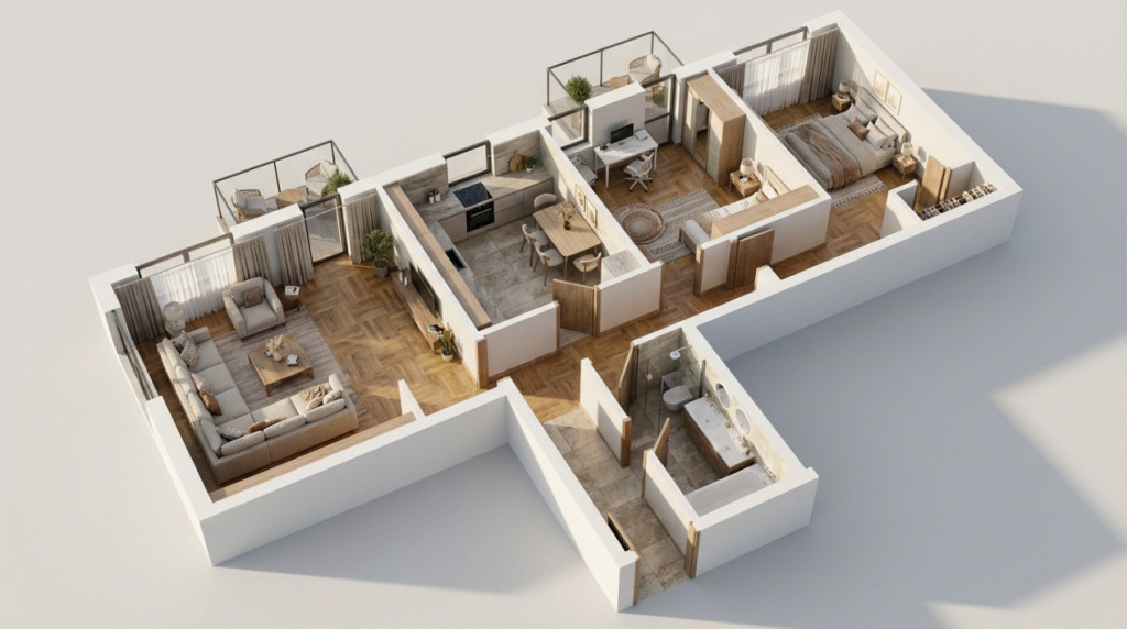 Apartament 3 CAM, SU 79.83MP, 2 BALCOANE, zona IRIS