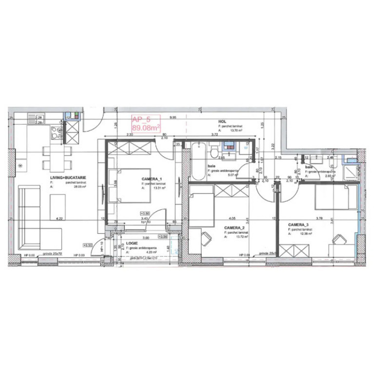 Apartament 4 CAM, SU 89.08 MP, LOGIE in zona MARASTI