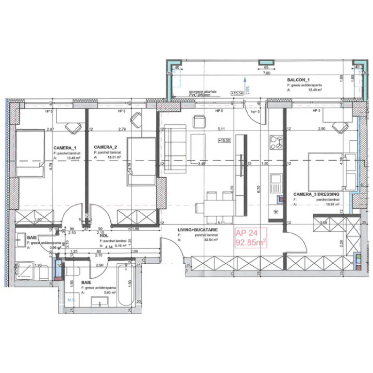 Apartament 4 CAM, SU 92.62 MP, TERASA zona MARASTI