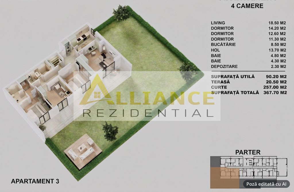 {CURTE 257 MP} Apartament 4 camere - 2 bai | DECOMANDAT