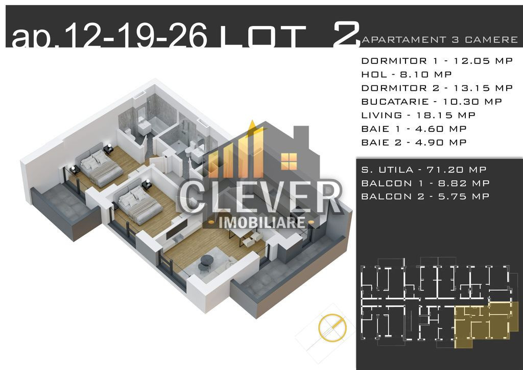 Ap 3 cam 2 Balcoane – Decomandat – Zona Pallady – C...
