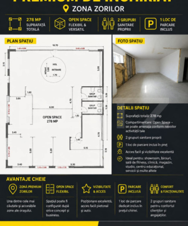 Spațiu comercial, 278 mp, zona Zorilor