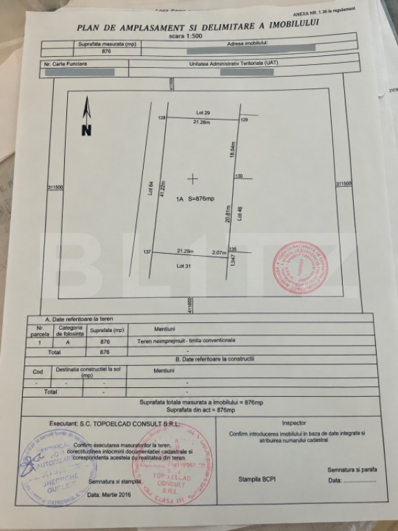 Teren intravilan 876 mp, zona Carcea