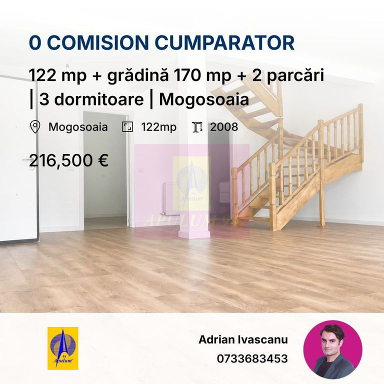 122 mp + grădină 170 mp + 2 parcări | 3 dormitoare | Mogosoaia
