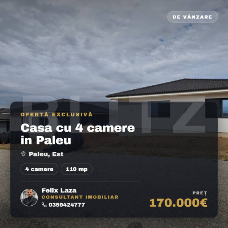 Casa cu 4 camere, 110 mp, 500 mp teren, zona Paleu