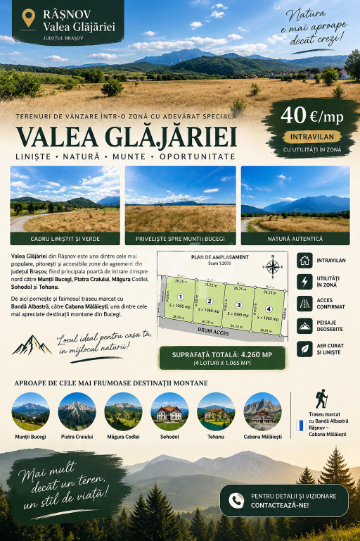 4.260 mp intravilan | 4 loturi | Valea Glăjăriei – Râș