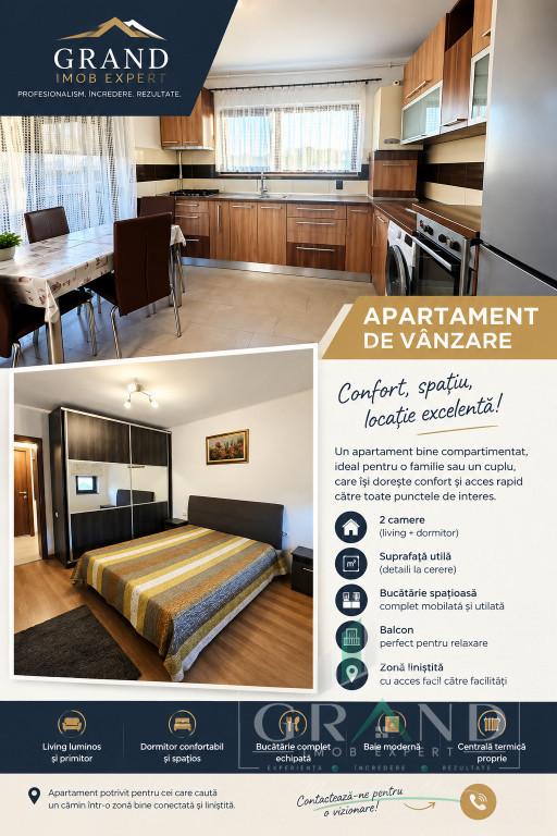 Apartament 2 Camere + Spatiu de Birou | Balcon 12 MP | Parca