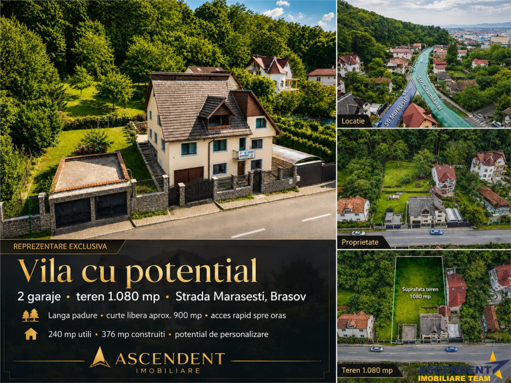 Vila cu potential, 2 garaje, teren 1.080 mp, strada Marasest
