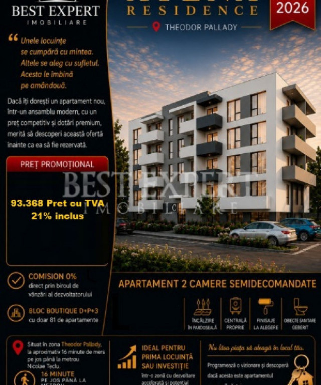 2 Camere | Parcare Inclusă | Avans 50% | Bloc Intim | Palla