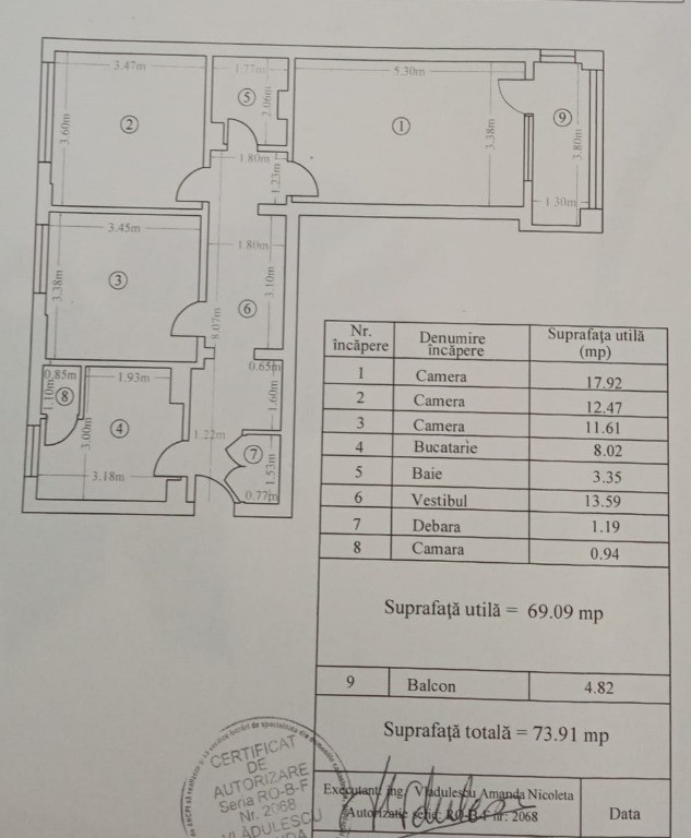 3 camere decomandat, 74 mp, metrou 1 Decembrie 1918
