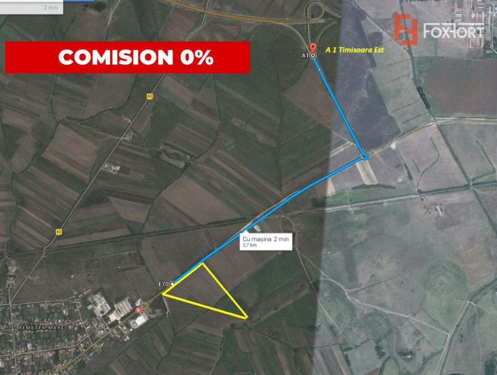 Teren de vanzare la 2,7 km de autostrada, front de 163 ml CO