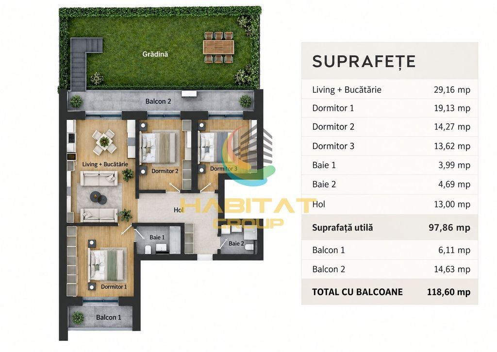 Apartament 4 camere cu Gradina Proprie