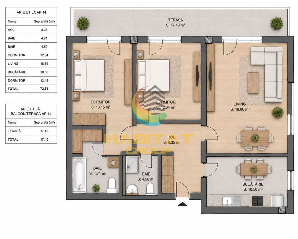 Apartament 3 camere - Pallady