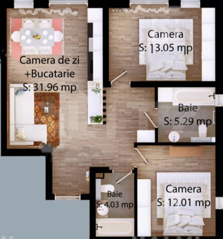 Apartament cu 3 camere, 66 mp utili, zona Careiului