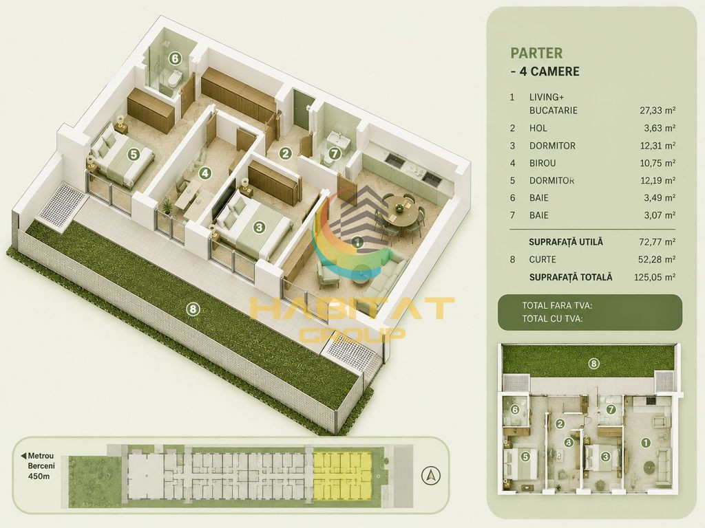 Vânzare Apartament 3 camere 72 mp | curte 56 mp - Popești Leordeni | Metrou