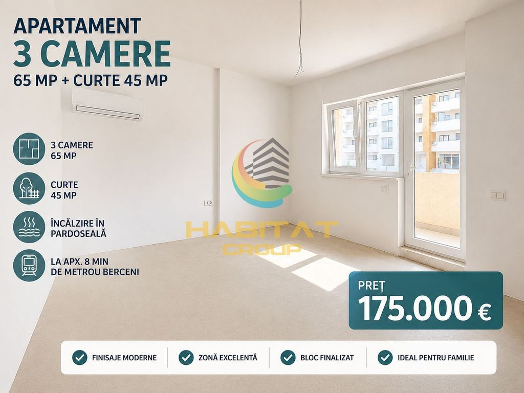 Vânzare Apartament 3 camere cu curte proprie - Popești Leordeni | Biruinței