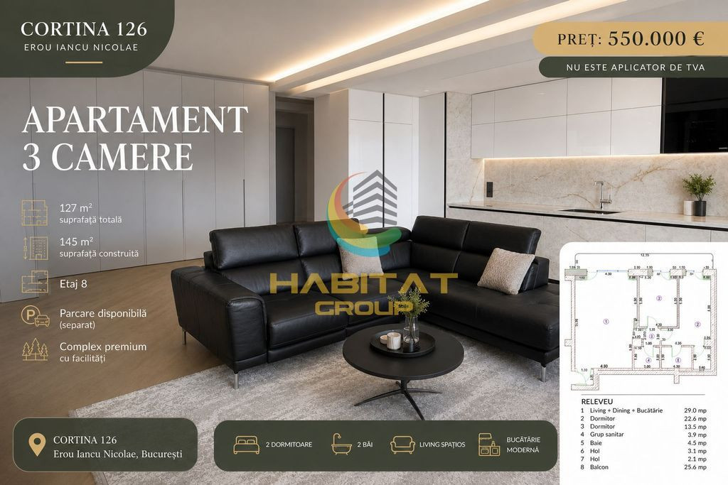 Închiriere Apartament 3 camere LUX - 127 mp - Pipera | Cortina 126