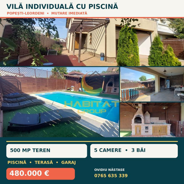 Vilă individuală cu piscină și garaj Popești-Leordeni