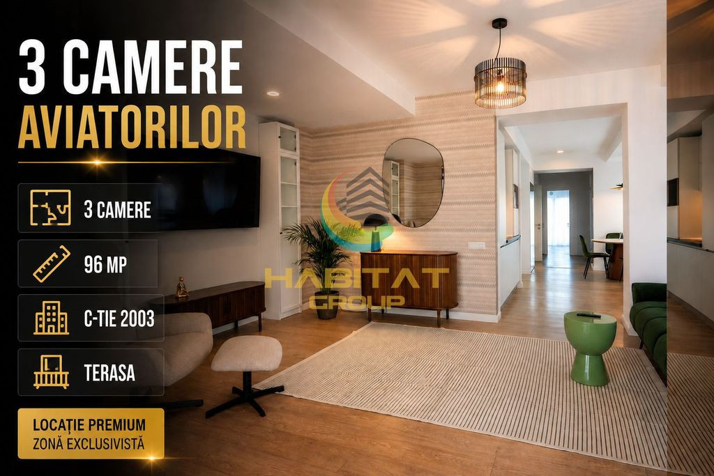 Vânzare Apartament 3 camere bloc 2003 | Aviatorilor | Mobilat si Utilat | 96 mp