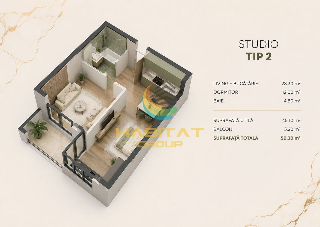 Vânzare Studio 50.30 mp - Metrou Berceni | Popești Leordeni