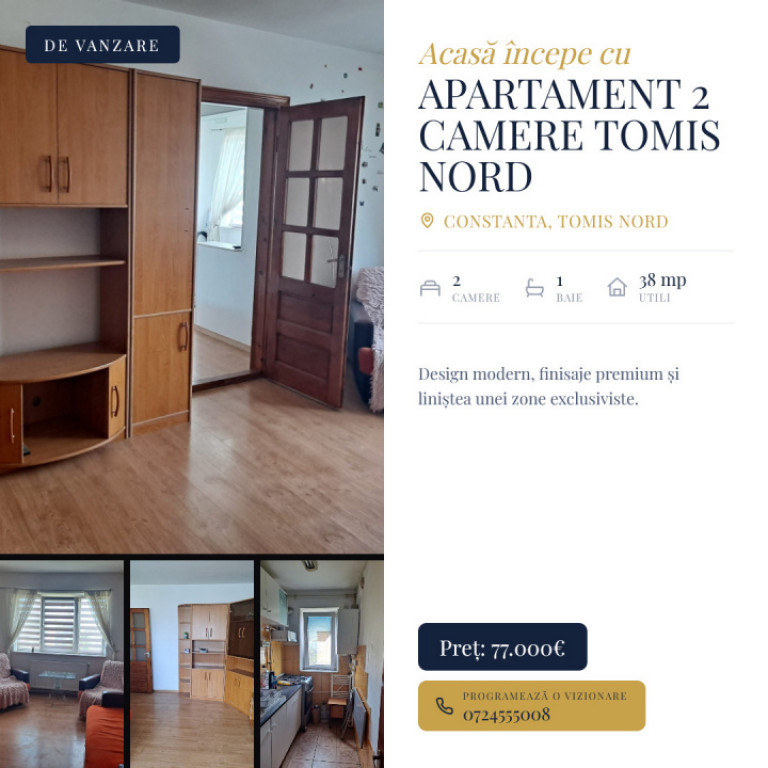 Partament 2 Camere Tomis Nord | Centrală pe Gaze |