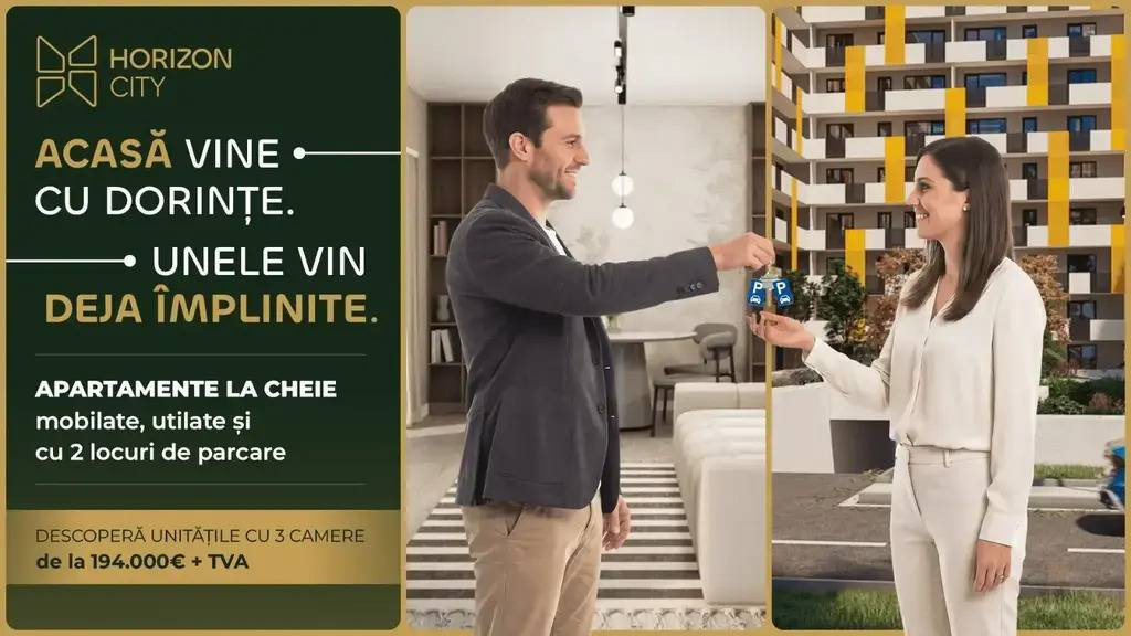 Horizon City Pipera | 3 Camere cu Mobilier și 2 Parcări Incluse