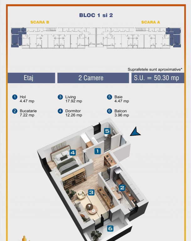 Apartament 2 camere, 54 mp decomandat , conf 1, bloc nou Ili