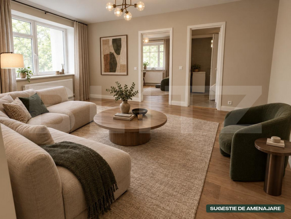 Apartament cu 2 camere la parter- nerenovat, 49,5 mp, zona C